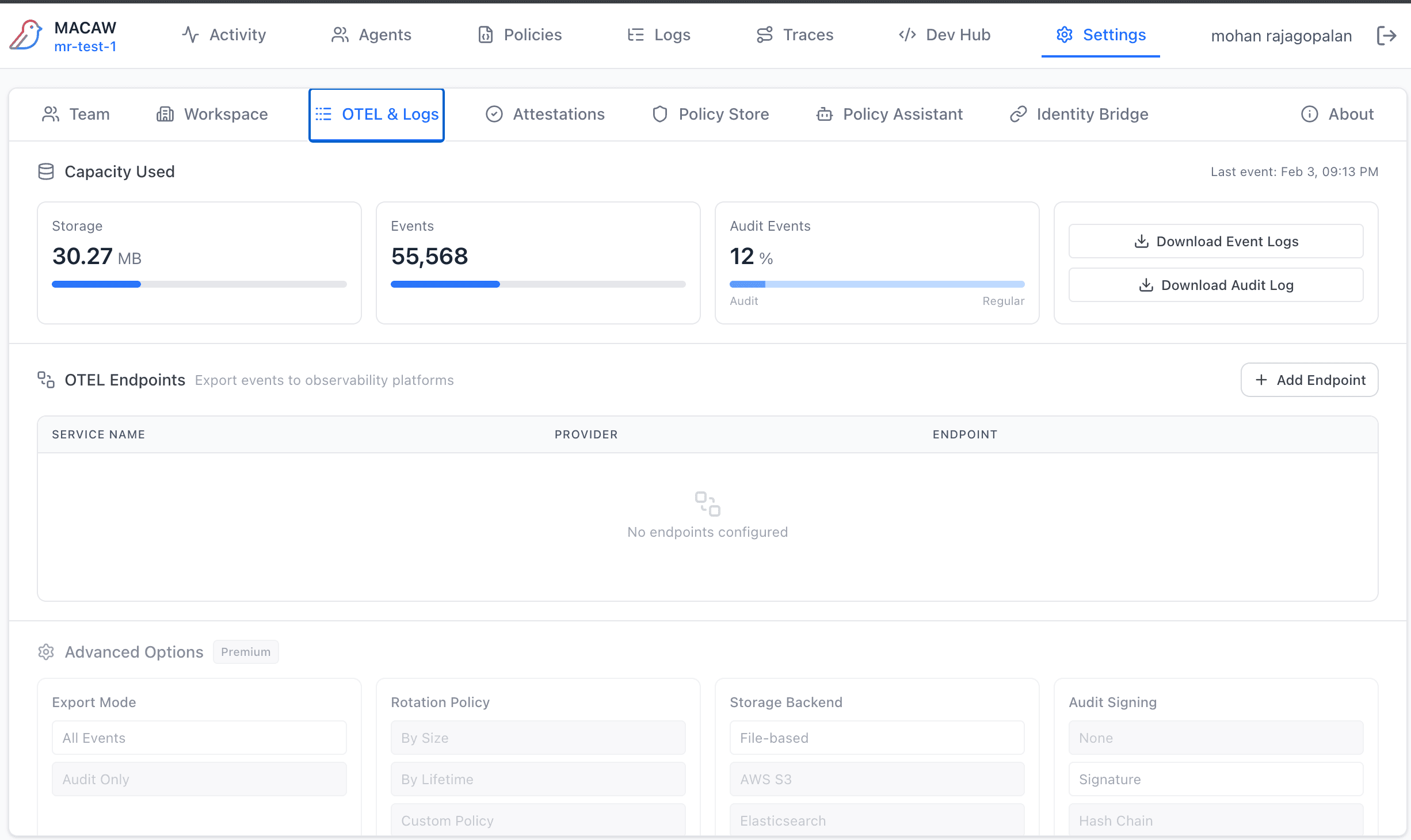 OTEL & Logs Settings