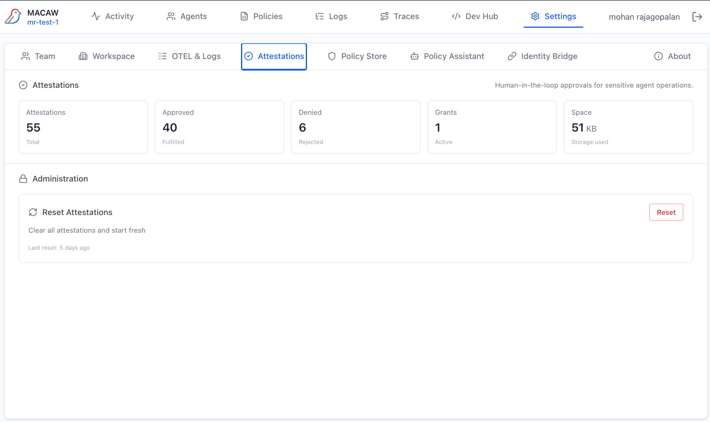 Attestations Settings